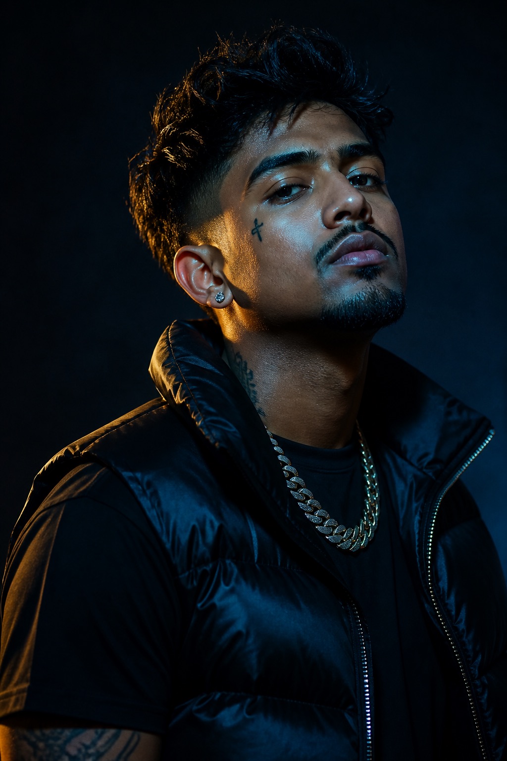 An aspiring hip-hop artist with a microphone.